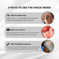 Thumbnail for Minimalist Photo Bracelet showing 3 ways to see hidden images: naked eye, camera, flashlight projection.