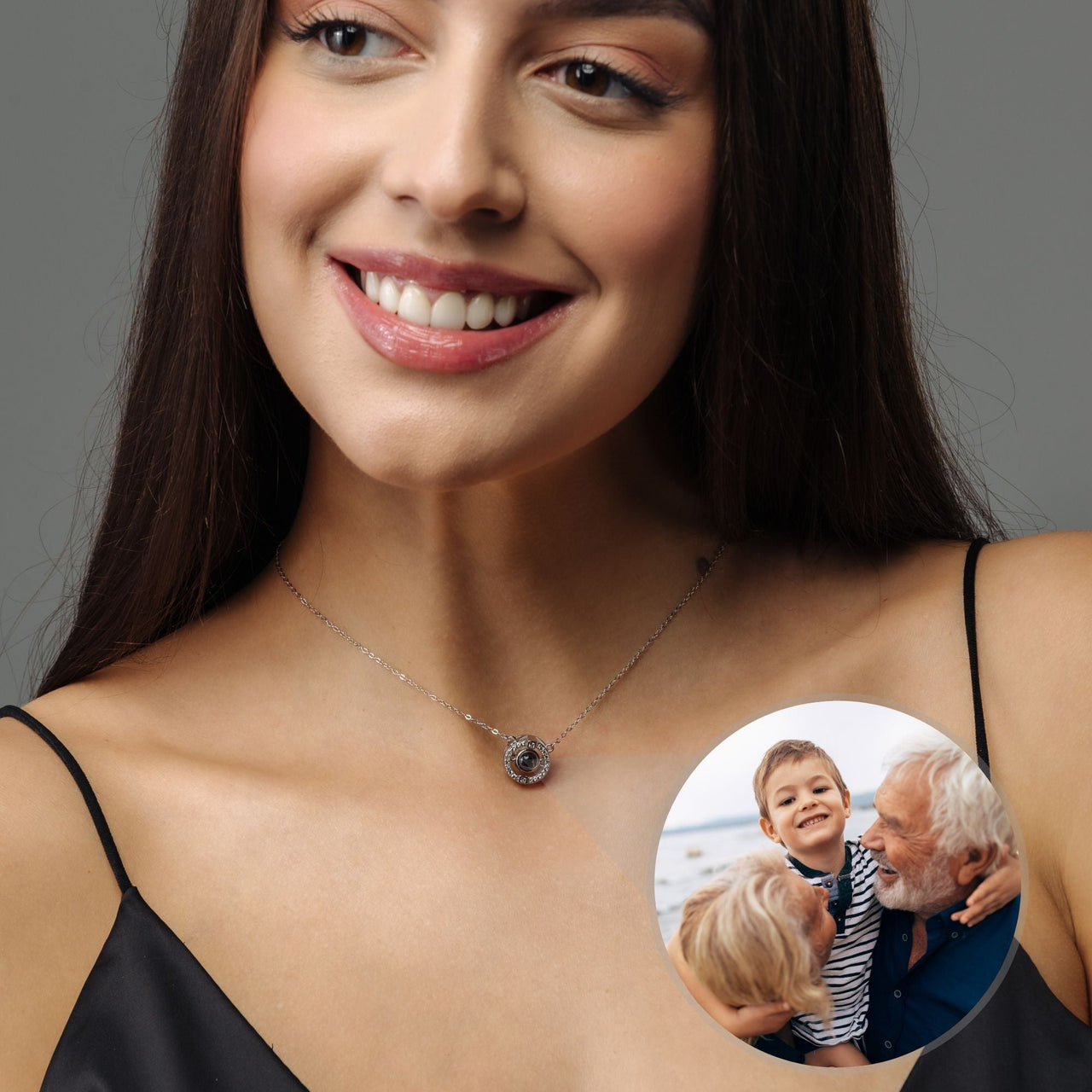Circular Photo Personalised Necklace  - Photo Necklace - Photo Projection Necklace Necklace Brother & Sisters