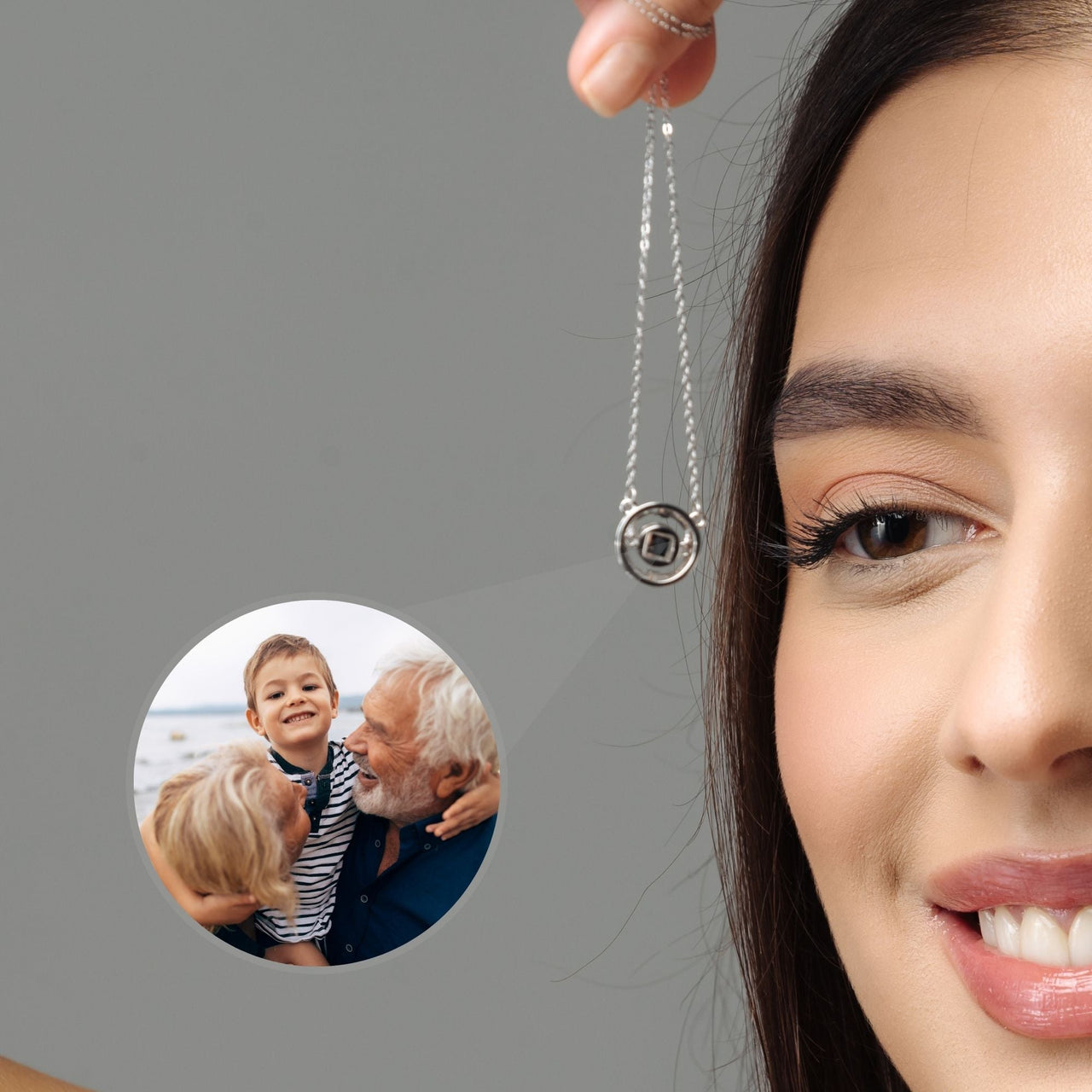 Circular Photo Personalised Necklace  - Photo Necklace - Photo Projection Necklace Necklace Brother & Sisters