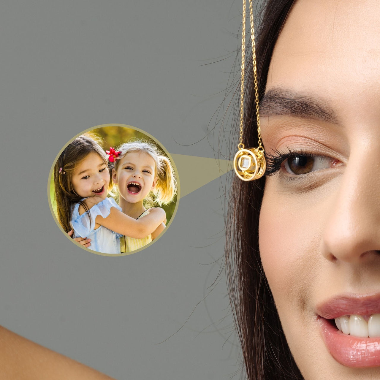 Circular Photo Personalised Necklace  - Photo Necklace - Photo Projection Necklace Necklace Brother & Sisters