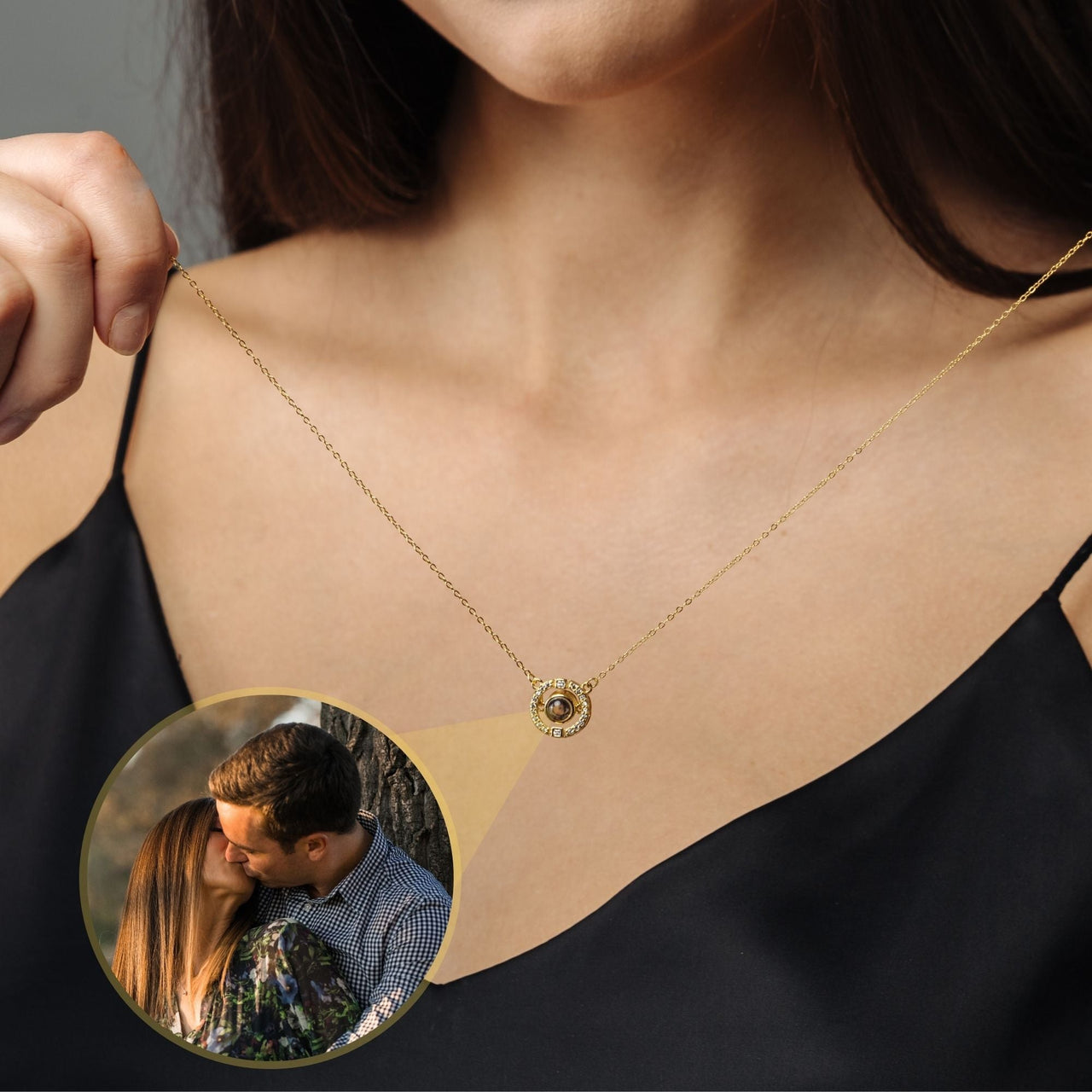 Circular Photo Personalised Necklace  - Photo Necklace - Photo Projection Necklace Necklace Gold Brother & Sisters