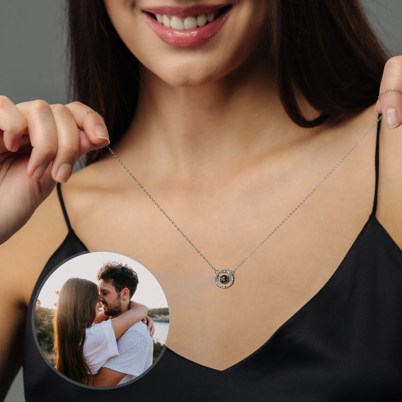 Circular Photo Personalised Necklace  - Photo Necklace - Photo Projection Necklace Necklace Silver Brother & Sisters