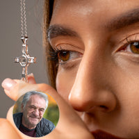 Thumbnail for Cross Photo Personalised Necklace  - Photo Necklace - Photo Projection Necklace Necklace Brother & Sisters