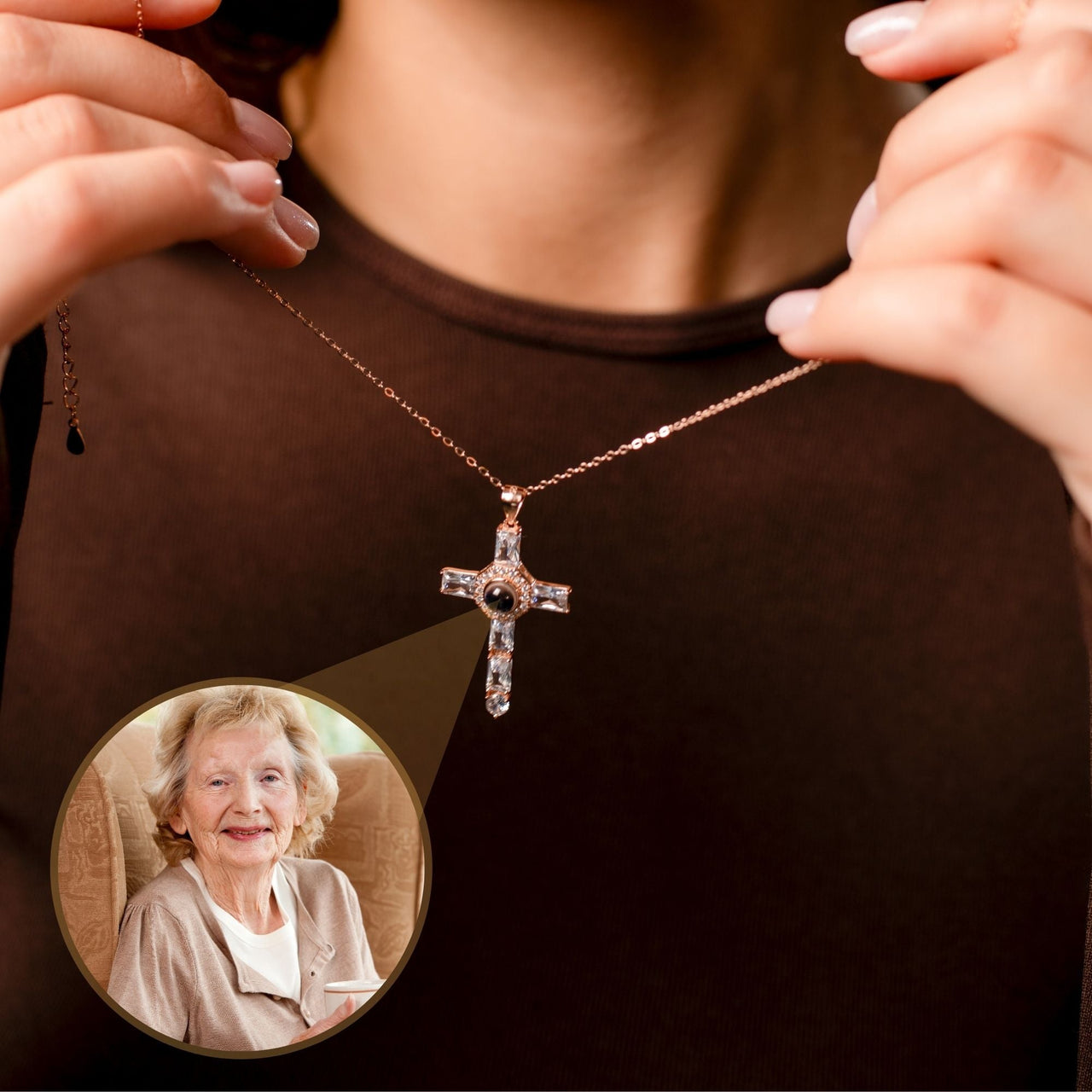 Cross Photo Personalised Necklace  - Photo Necklace - Photo Projection Necklace Necklace Rose Gold Brother & Sisters