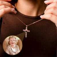 Thumbnail for Cross Photo Personalised Necklace  - Photo Necklace - Photo Projection Necklace Necklace Rose Gold Brother & Sisters