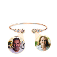 Thumbnail for Double Photo Bangle with Crystals - Personalised Bracelet - Photo Bracelet - Womens Bracelet Bracelet Rose Gold Brother & Sisters