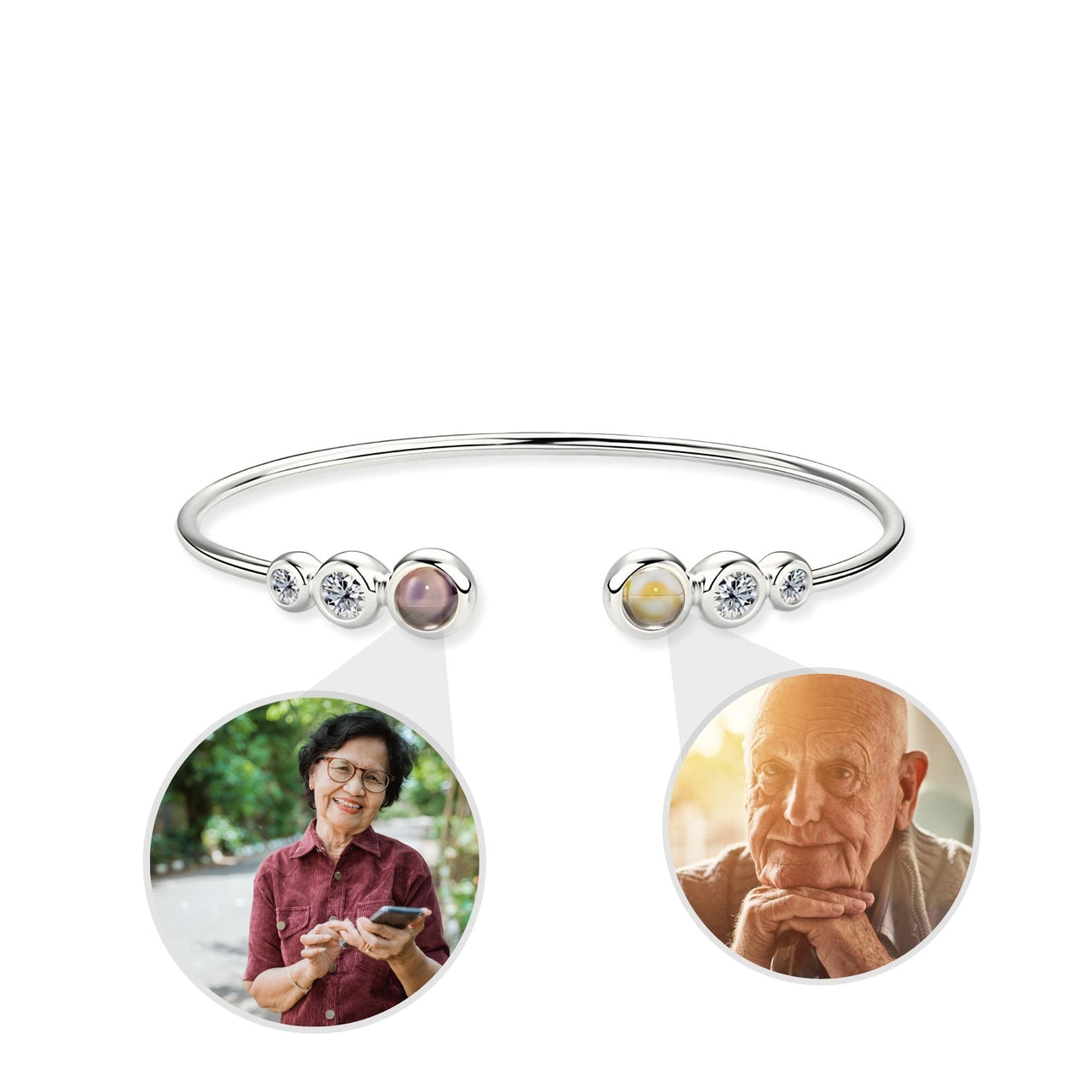 Double Photo Bangle with Crystals - Personalised Bracelet - Photo Bracelet - Womens Bracelet Bracelet Silver Brother & Sisters