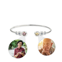 Thumbnail for Double Photo Bangle with Crystals - Personalised Bracelet - Photo Bracelet - Womens Bracelet Bracelet Silver Brother & Sisters