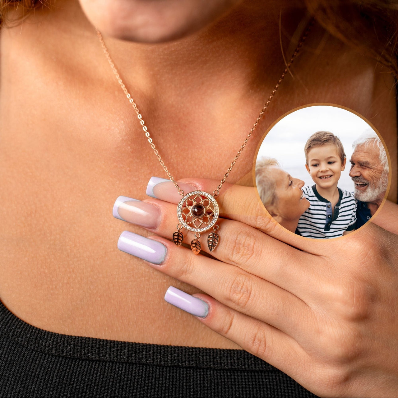 Dream Catcher Photo Personalised Necklace  - Photo Necklace - Photo Projection Necklace Necklace Brother & Sisters