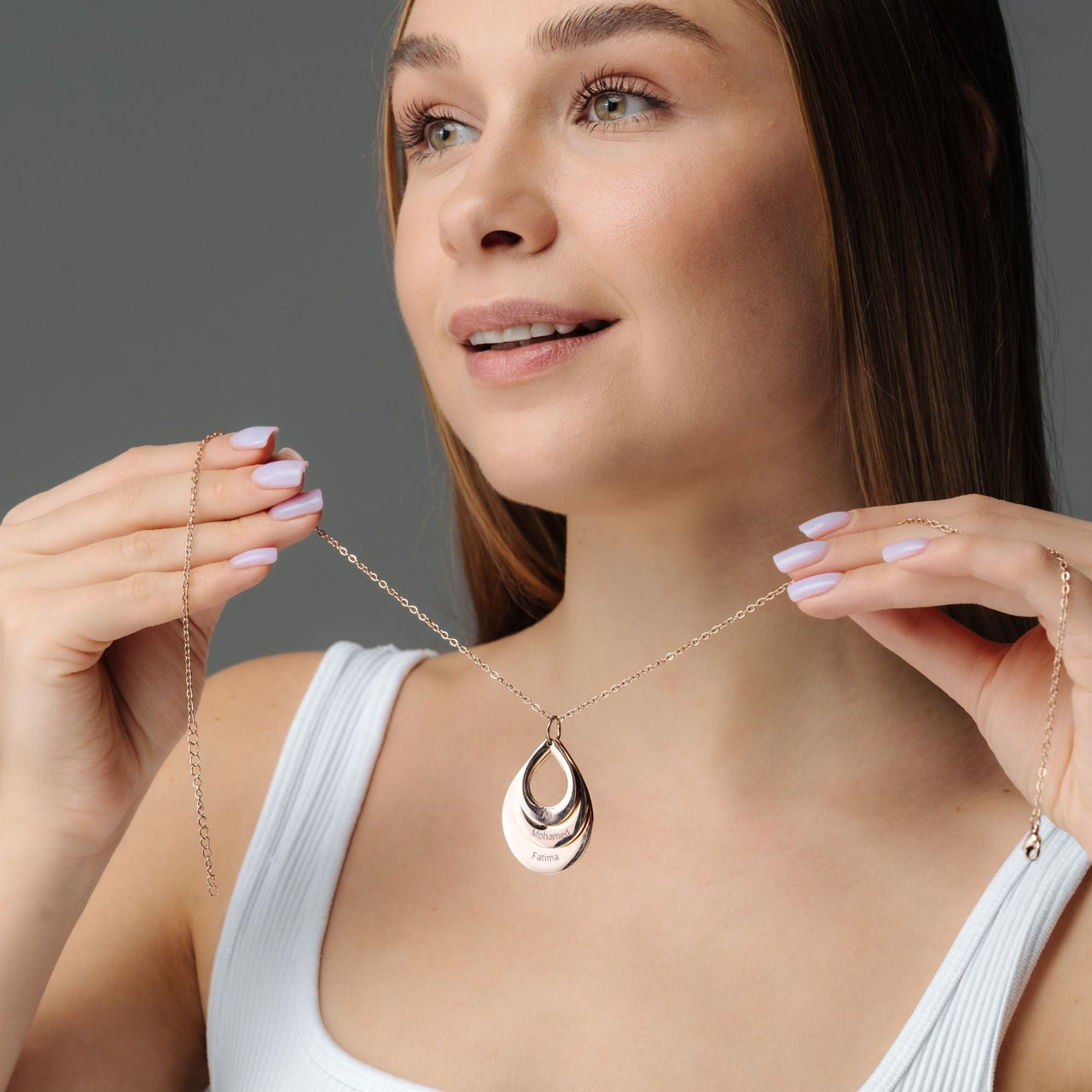 Drop Name Necklace - Custom Name Necklace - Gifts for Mom - Personalized Gift - Birthday Gifts for Her Necklace Rose Gold / 2 Drops Brother & Sisters