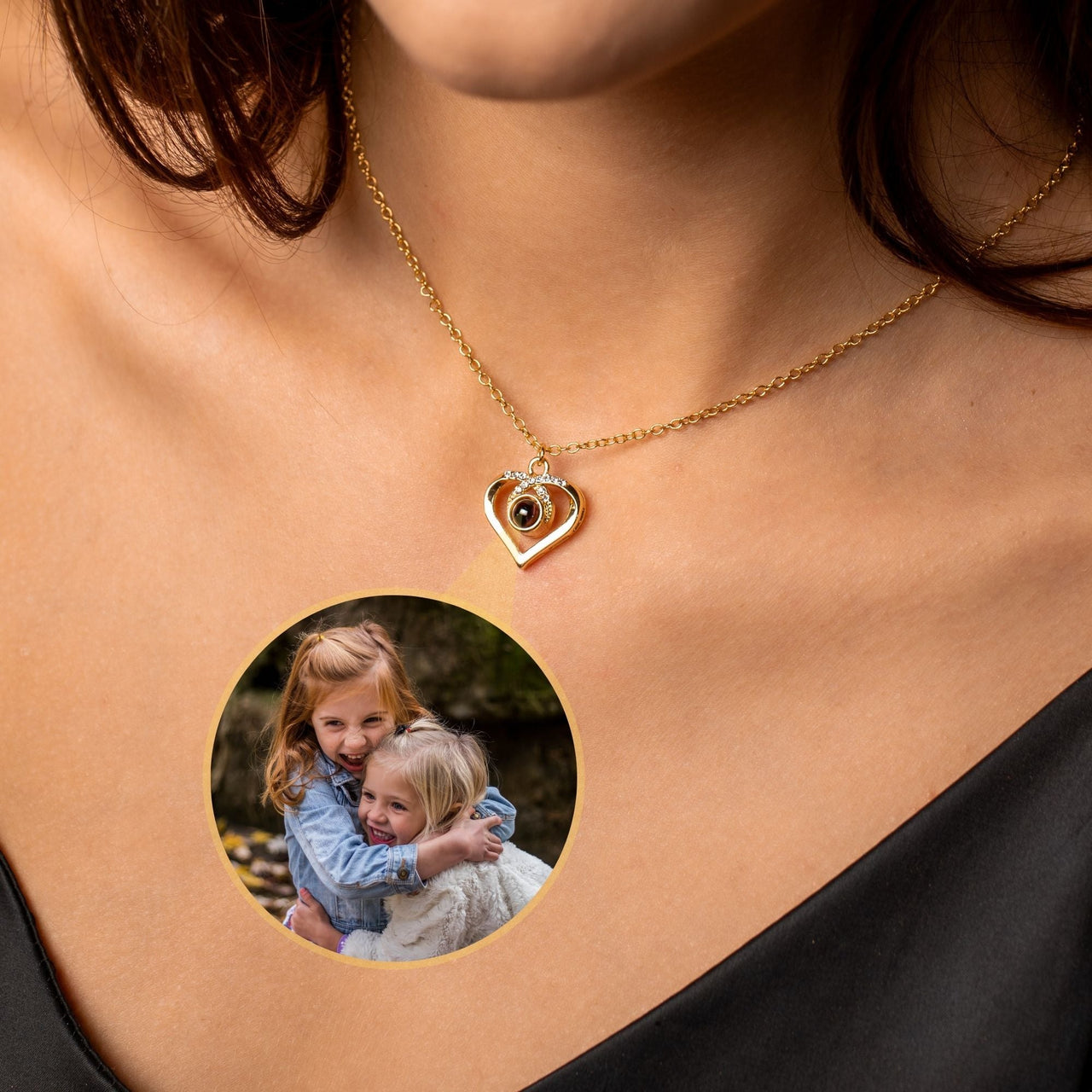 Eternal Photo Personalised Necklace  - Rose Gold Heart Necklace - Custom Necklace Necklace Gold Brother & Sisters