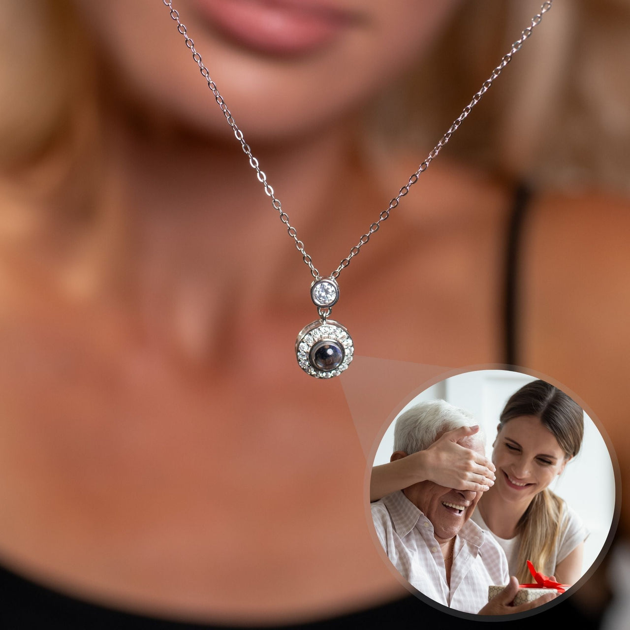 Halo Photo Necklace - Personalised Necklace - Customised Necklace Necklace Silver Brother & Sisters