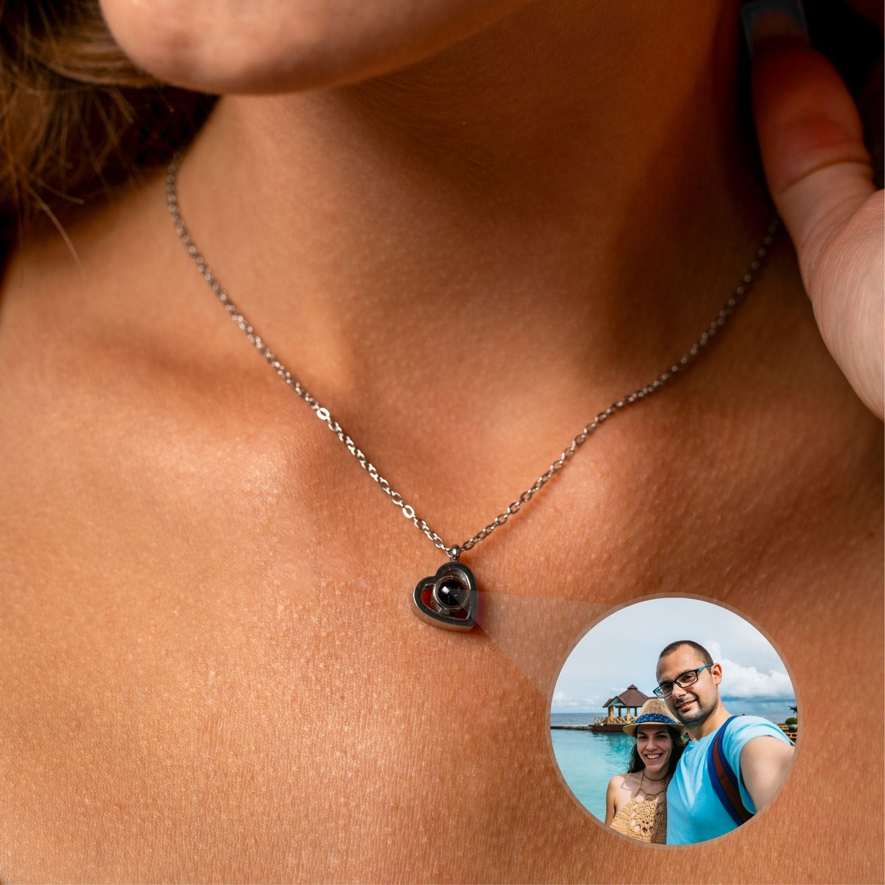 Heart Photo Necklace - Personalised Necklace - Customised Necklace Necklace Silver Brother & Sisters