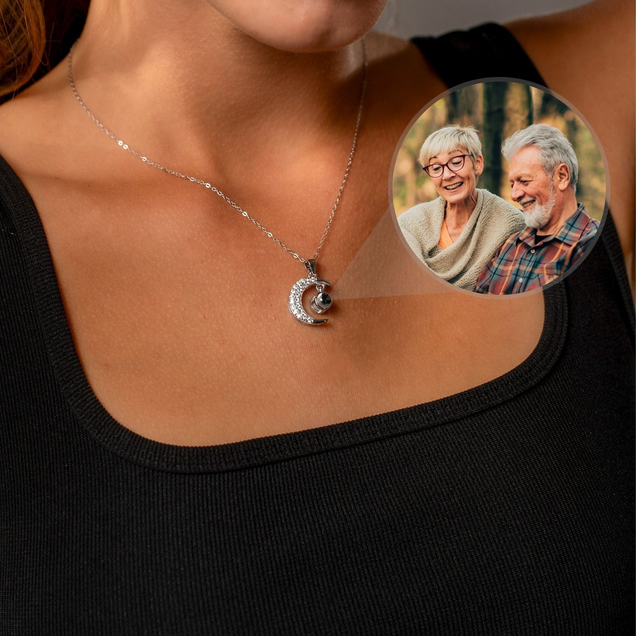 Lucky Moon Photo Personalised Necklace  - Photo Necklace - Photo Projection Necklace Necklace Brother & Sisters