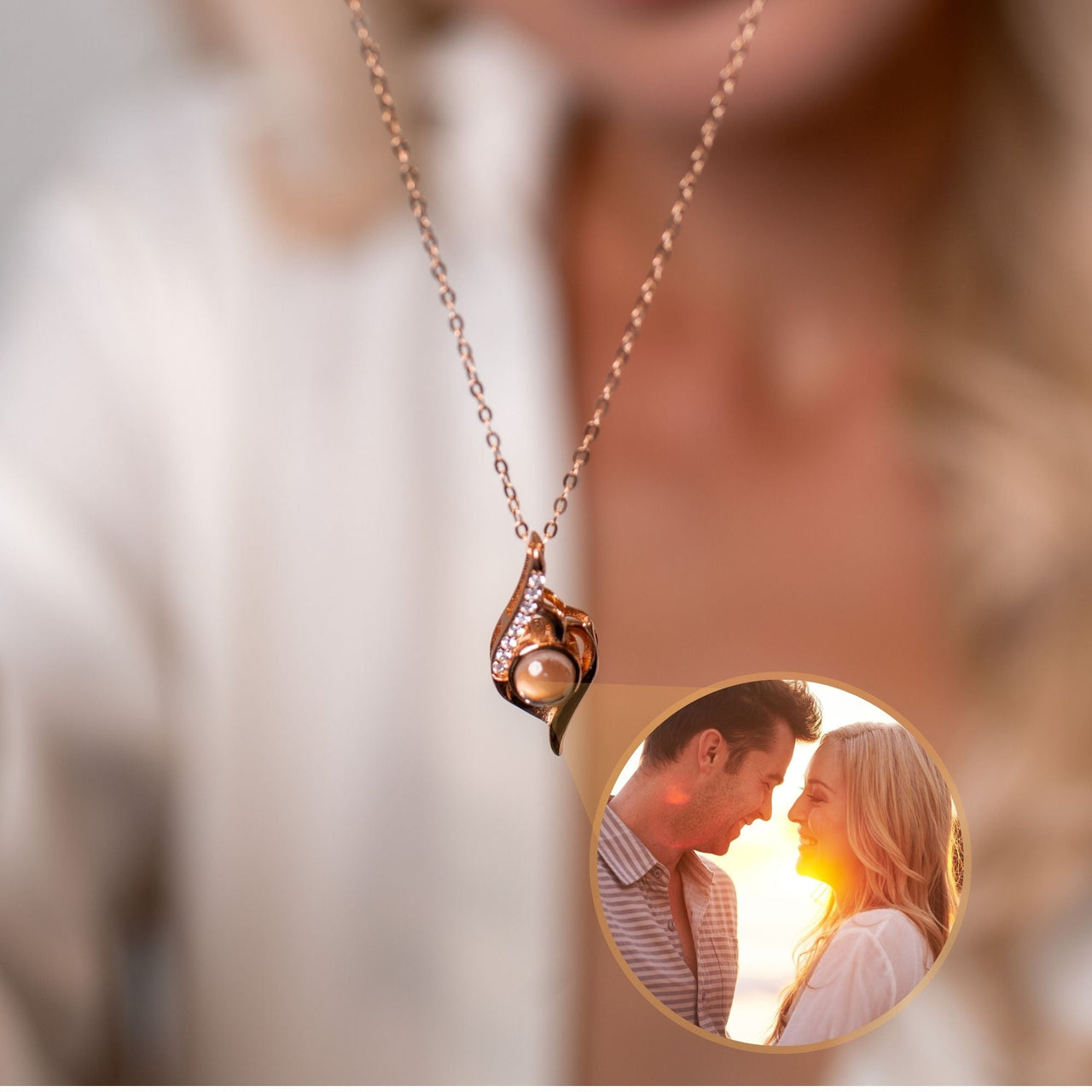 Luxury Photo Personalised Necklace  - Photo Necklace - Photo Projection Necklace Necklace Rose Gold Brother & Sisters