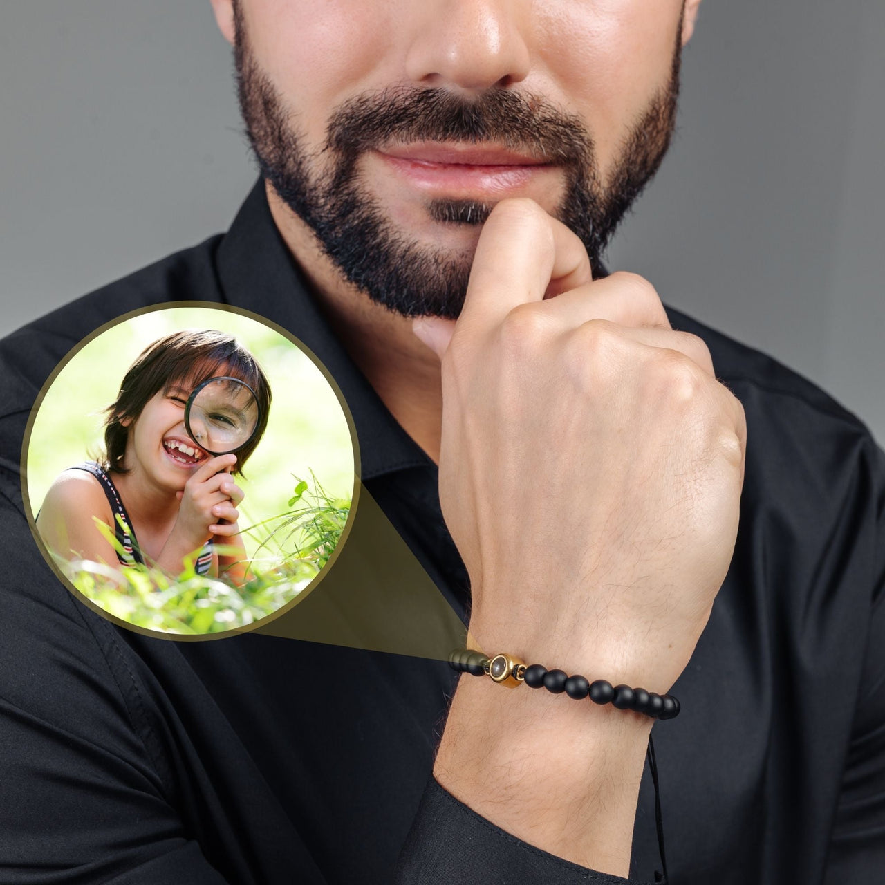 Man Bracelet - Men's Personalised Bracelet - Minimalist Personalized Photo Bracelet - Personalized Gift for Men - Custom Jewelry for Him - Custom Bracelet Picture - Personalised Photo Gift Bracelet Brother & Sisters