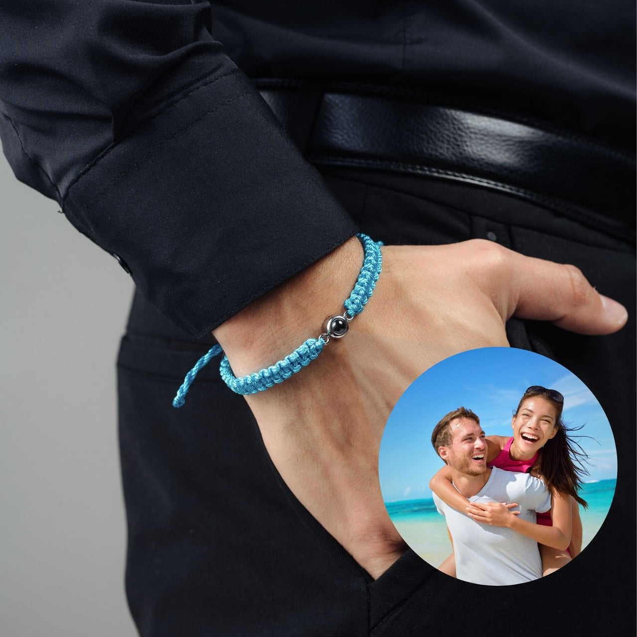 Man Bracelet - Men’s Personalised Bracelet - Personalized Gift - Custom Jewelry For Him - Custom Bracelet Picture - Personalised Photo Gift Bracelet Blue / Silver Brother & Sisters
