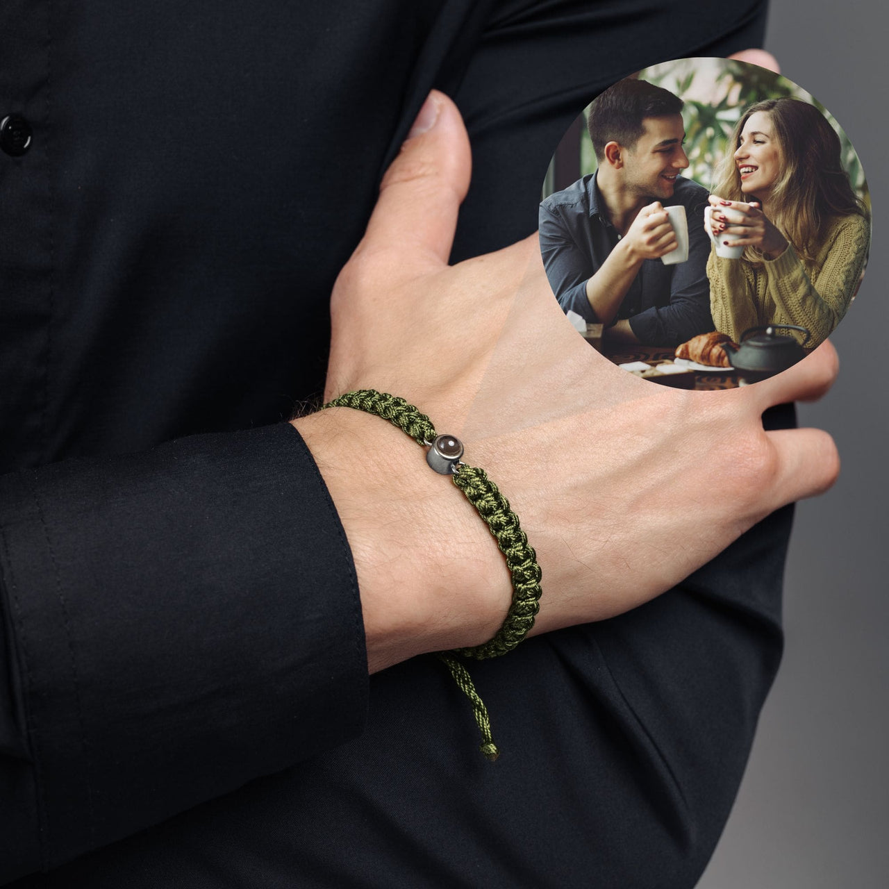 Man Bracelet - Men’s Personalised Bracelet - Personalized Gift - Custom Jewelry For Him - Custom Bracelet Picture - Personalised Photo Gift Bracelet Olive / Silver Brother & Sisters