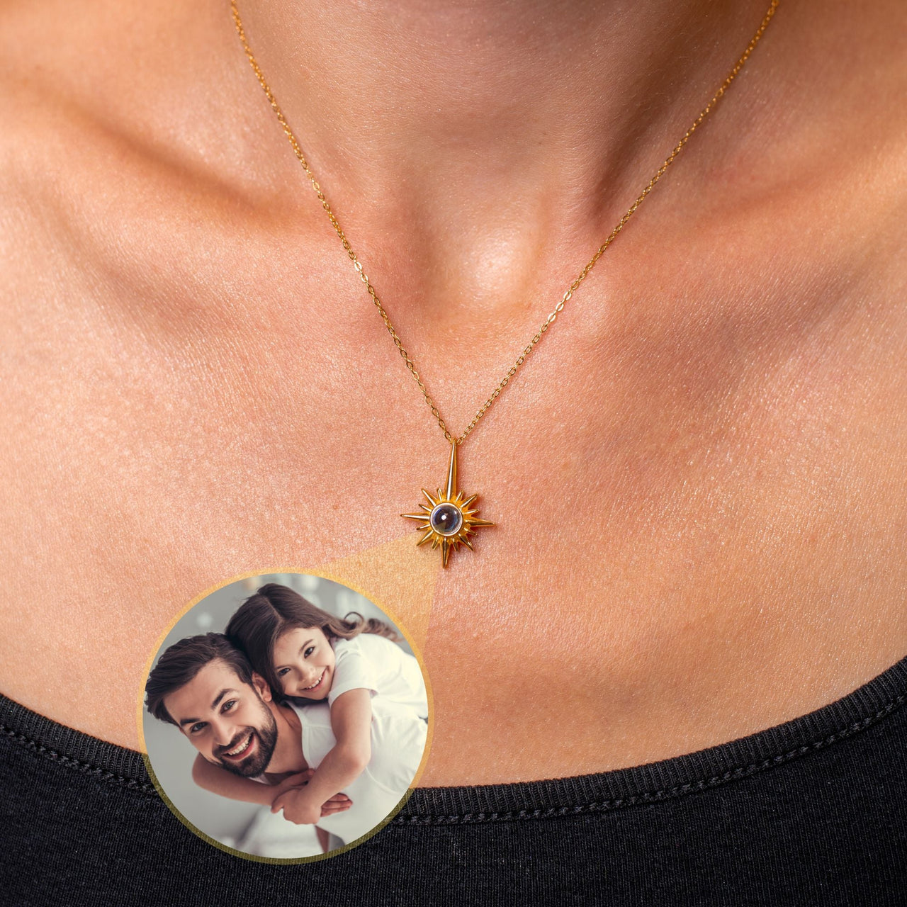 Protect Photo Personalised Necklace  - Photo Necklace - Photo Projection Necklace Necklace Gold Brother & Sisters
