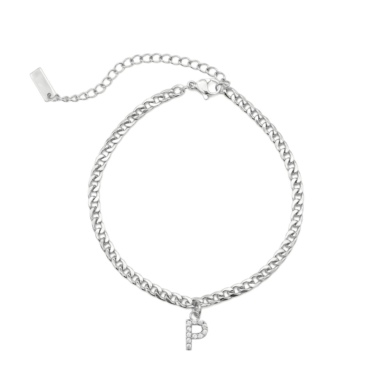 Silver Initial Anklet - Ankle Bracelet - Anklet for Women - Silver Leg Bracelet Anklet P Brother & Sisters