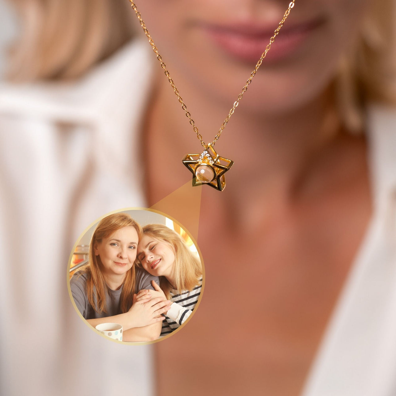 Star Photo Personalised Necklace  - Photo Necklace - Photo Projection Necklace Necklace Gold Brother & Sisters