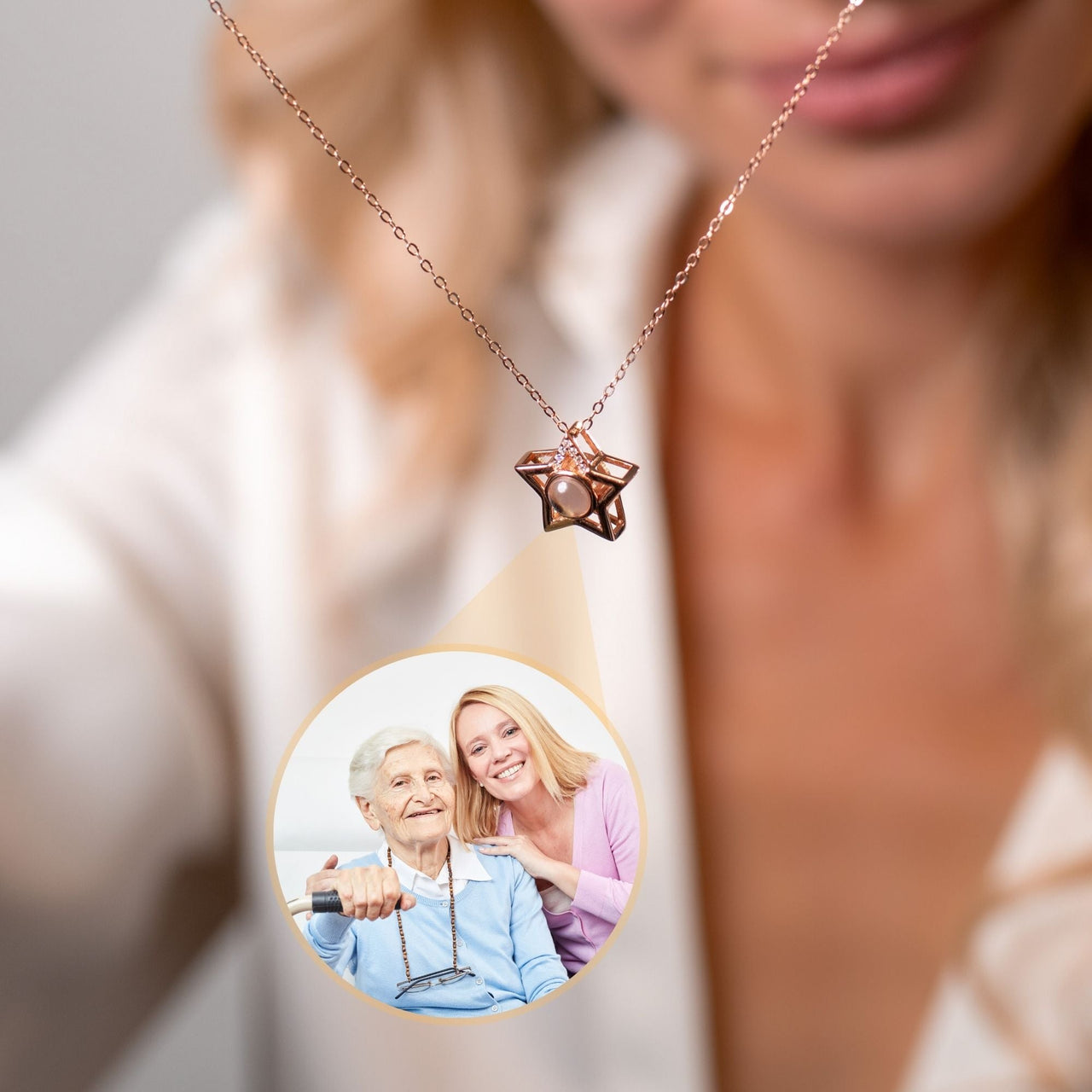 Star Photo Personalised Necklace  - Photo Necklace - Photo Projection Necklace Necklace Rose Gold Brother & Sisters