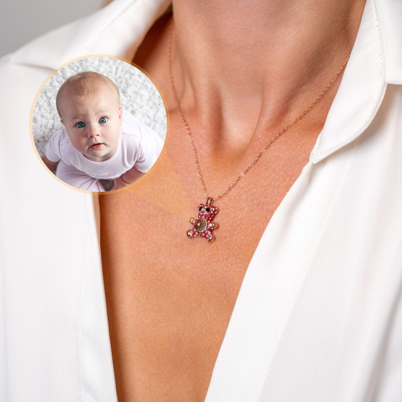 Teddy Bear Photo Personalised Necklace  - Photo Necklace - Photo Projection Necklace Necklace Brother & Sisters