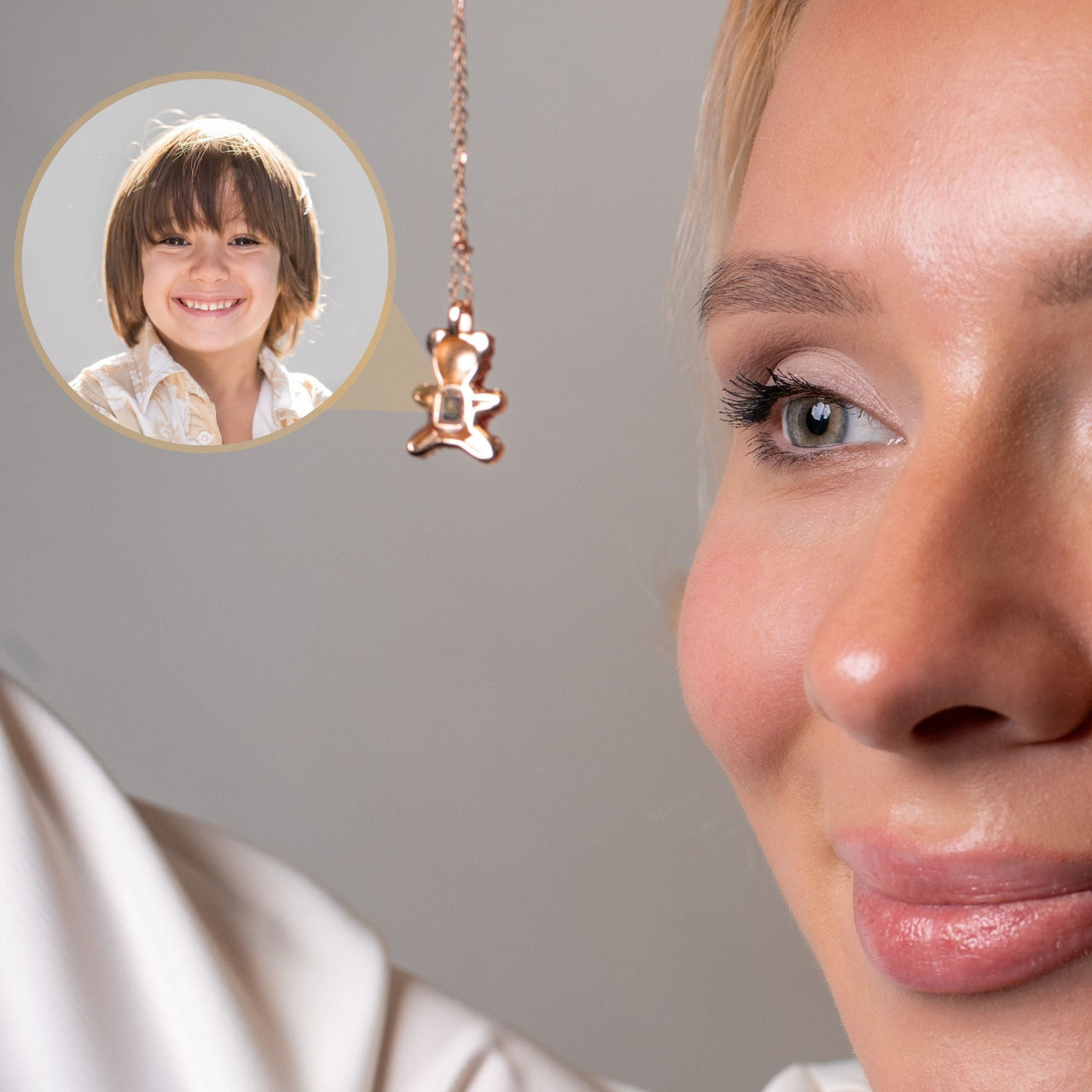 Teddy Bear Photo Personalised Necklace  - Photo Necklace - Photo Projection Necklace Necklace Brother & Sisters