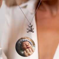 Thumbnail for Teddy Bear Photo Personalised Necklace  - Photo Necklace - Photo Projection Necklace Necklace Silver Brother & Sisters