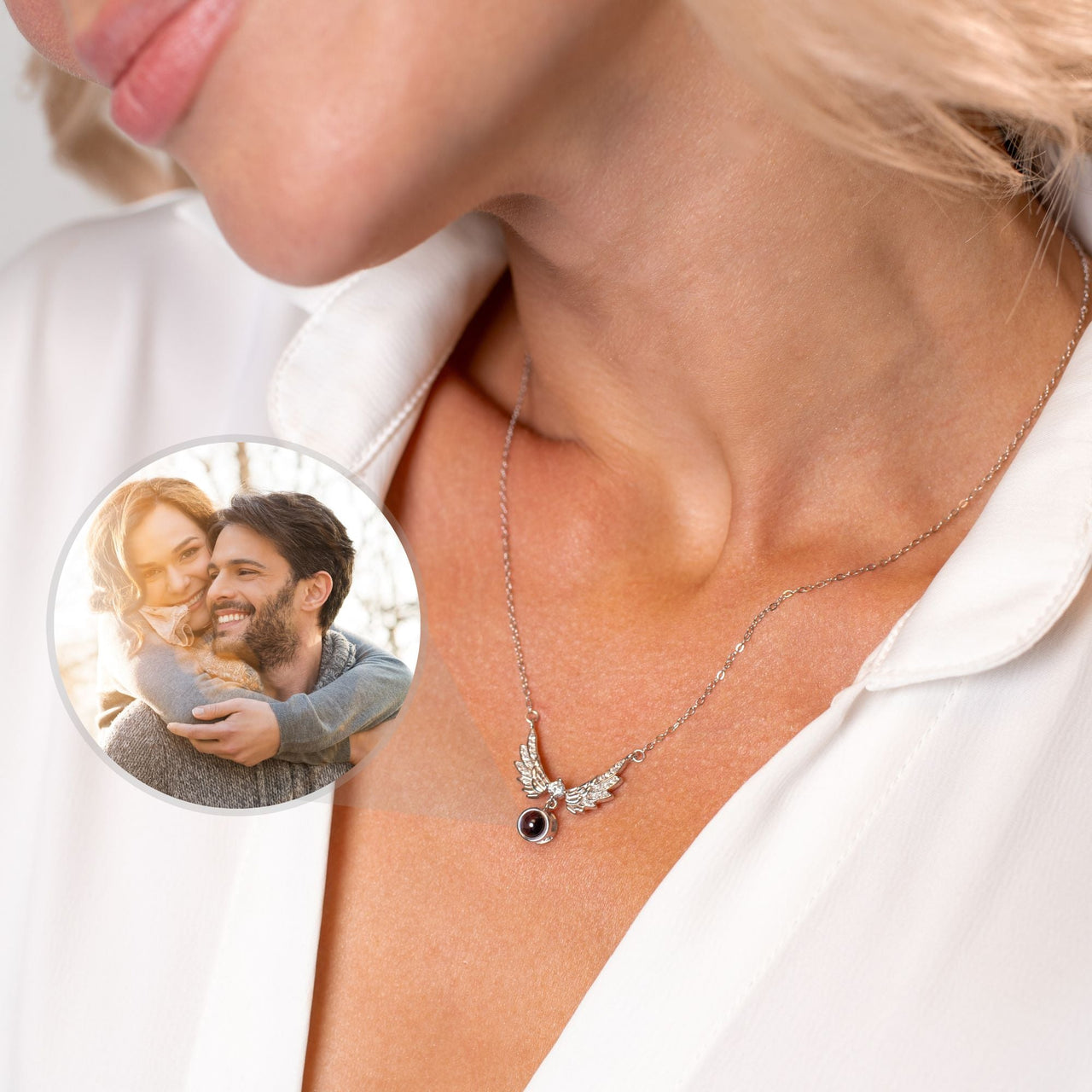 Wings Photo Personalised Necklace  - Photo Necklace - Photo Projection Necklace Necklace Brother & Sisters