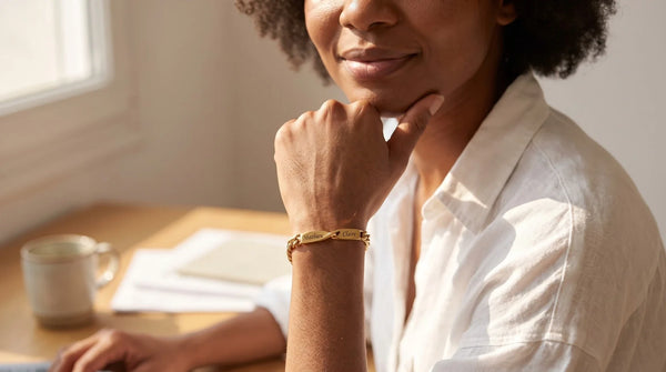 Does Gold Plated Stainless Steel Tarnish?: infinity bond matching bracelet worn, personalized jewelry in 304L stainless steel