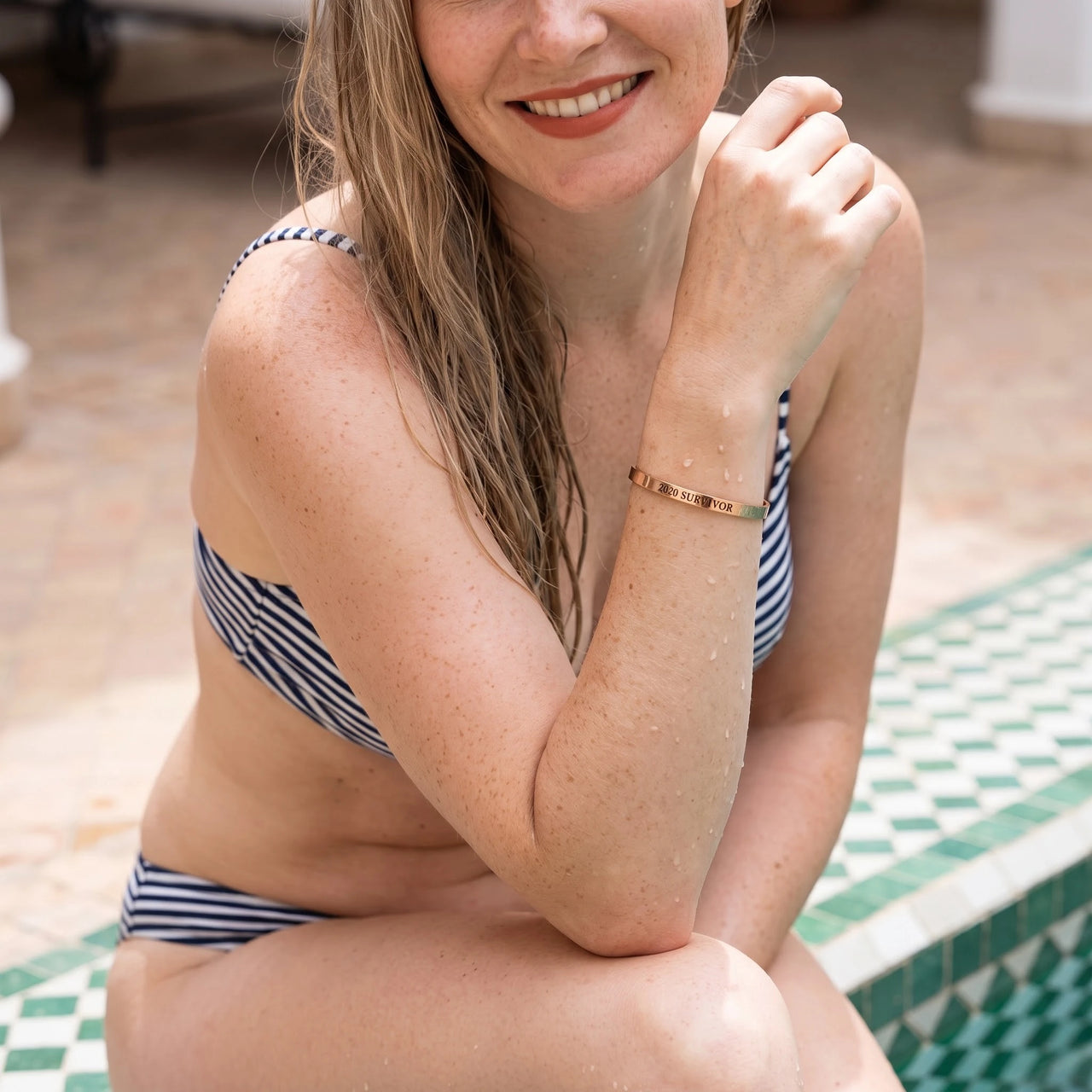 2020 Survivor bracelet in rose gold worn by the water | SKU: 2020s-rg
