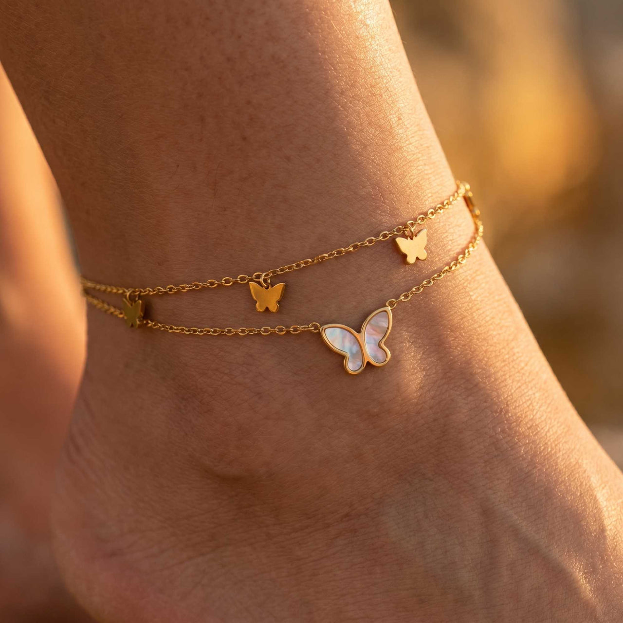 Fußkettchen Gold Schmetterling Perlmutt