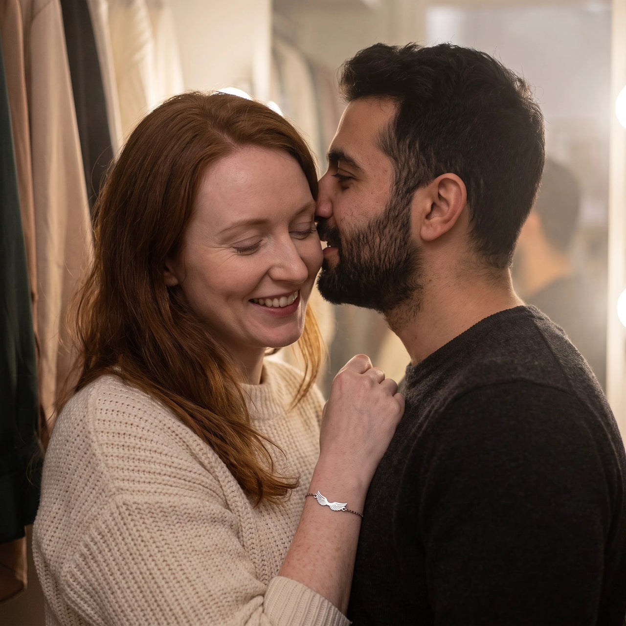 Woman wearing the silver bracelet with her partner | SKU: 42006-silver