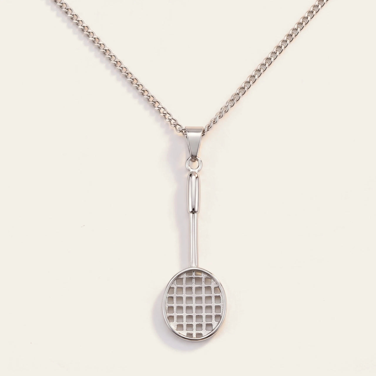 Badminton Racket Necklace Silver – studio packshot | Brother & Sisters | SKU: White Gold