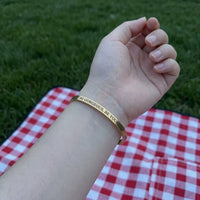 Thumbnail for Be Gorgeous, Be Yourself bracelet in gold worn, showing its real size | SKU: bgby-g