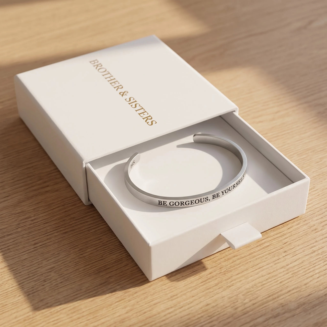 Be Gorgeous, Be Yourself, silver bracelet — gift box | SKU: bgby-rg