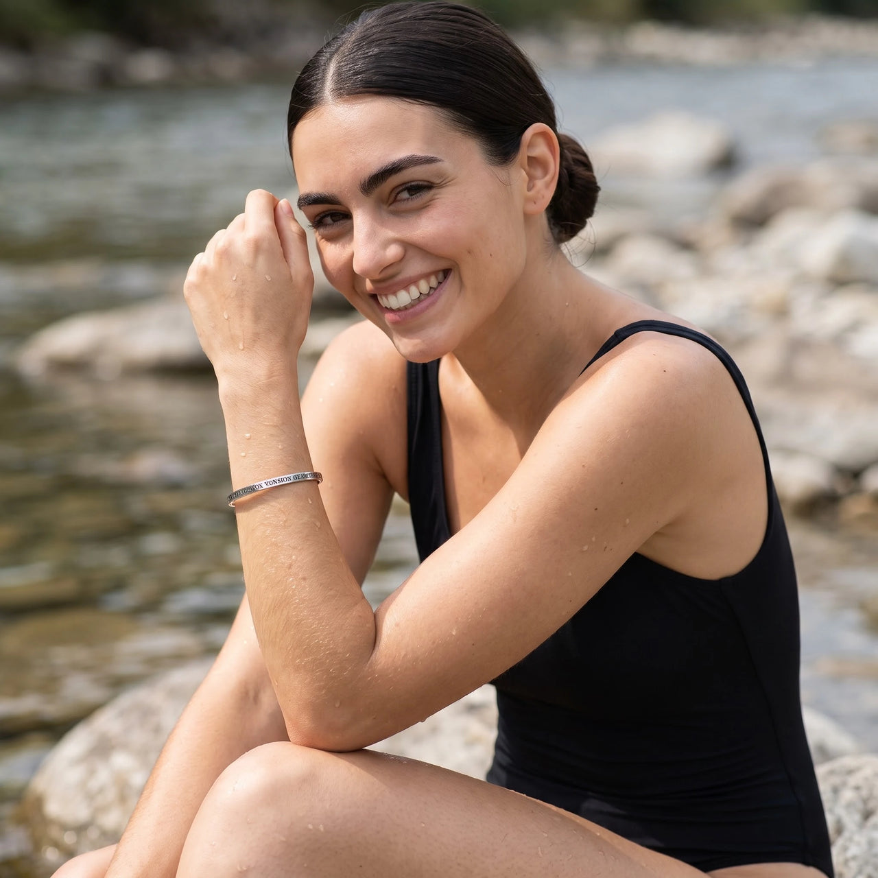Be The Unique Version Of Yourself bracelet in silver worn by the water | SKU: btuvoy-wg