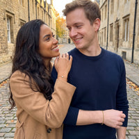 Thumbnail for Heart Bond Matching Bracelet Set in Gold — her hand resting on his shoulder, both bracelets visible
