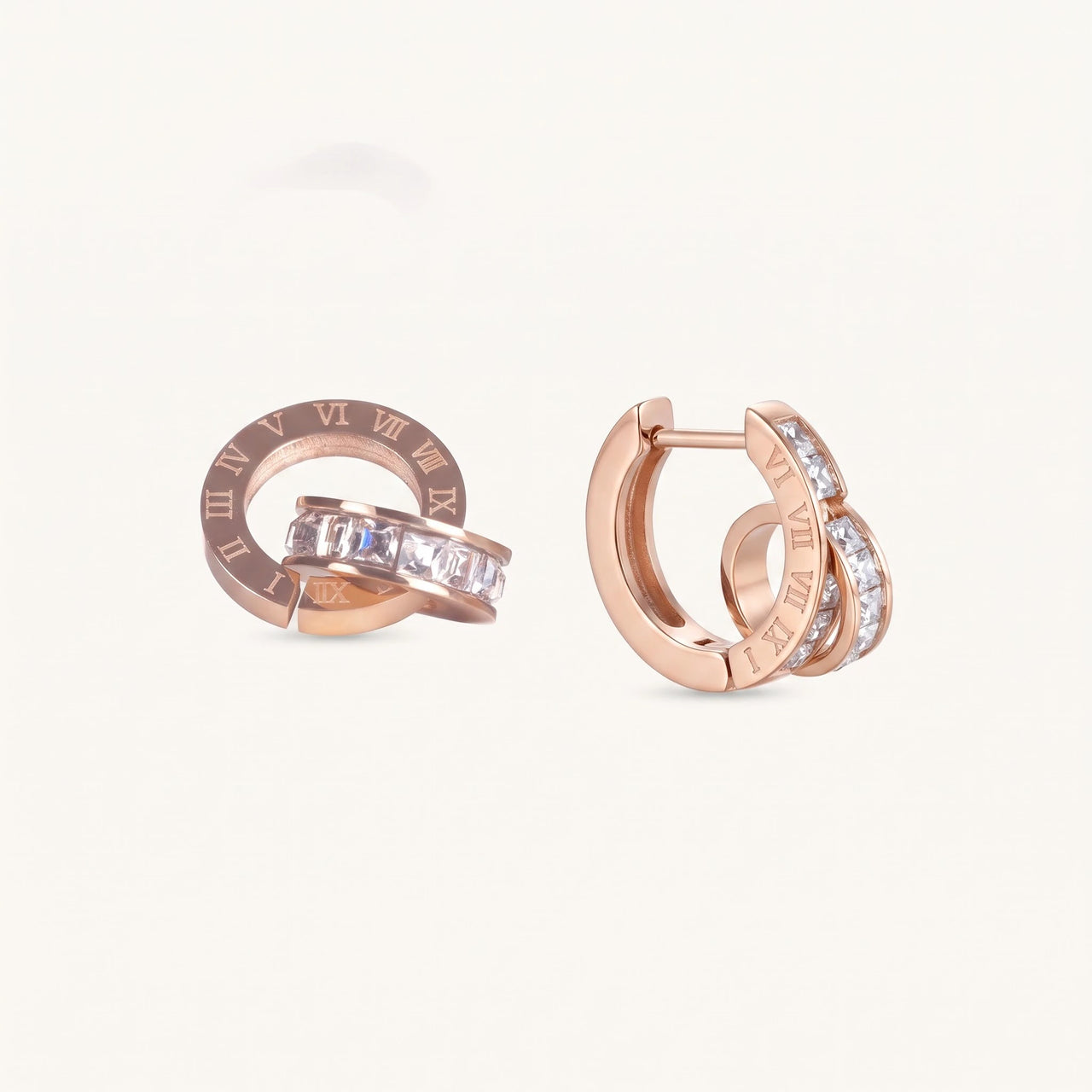 Earrings with Joined Rings, rose gold huggie hoop earrings | SKU: 11137578-rose-gold