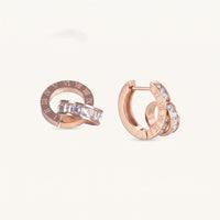 Thumbnail for Earrings with Joined Rings, rose gold huggie hoop earrings | SKU: 11137578-rose-gold