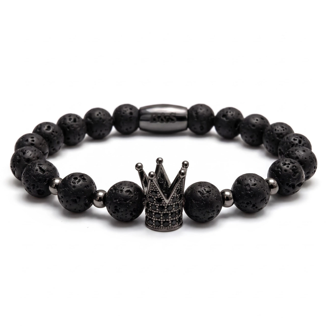 Black Crown with Lava Stones – studio packshot | Brother & Sisters | SKU: 22068514-gun-black-XS-14-15, 22068514-gun-black-S-16-17, 22068514-gun-black-M-18-19, 22068514-gun-black-L-20-21, 22068514-gun-black-XL-22-23