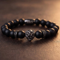 Thumbnail for Black Lion & Black Stones Bracelet – macro detail of the lion head | Brother & Sisters | SKU: 20712286-gun-black-XS-14-15, 20712286-gun-black-S-16-17, 20712286-gun-black-M-18-19, 20712286-gun-black-L-20-21, 20712286-gun-black-XL-22-23