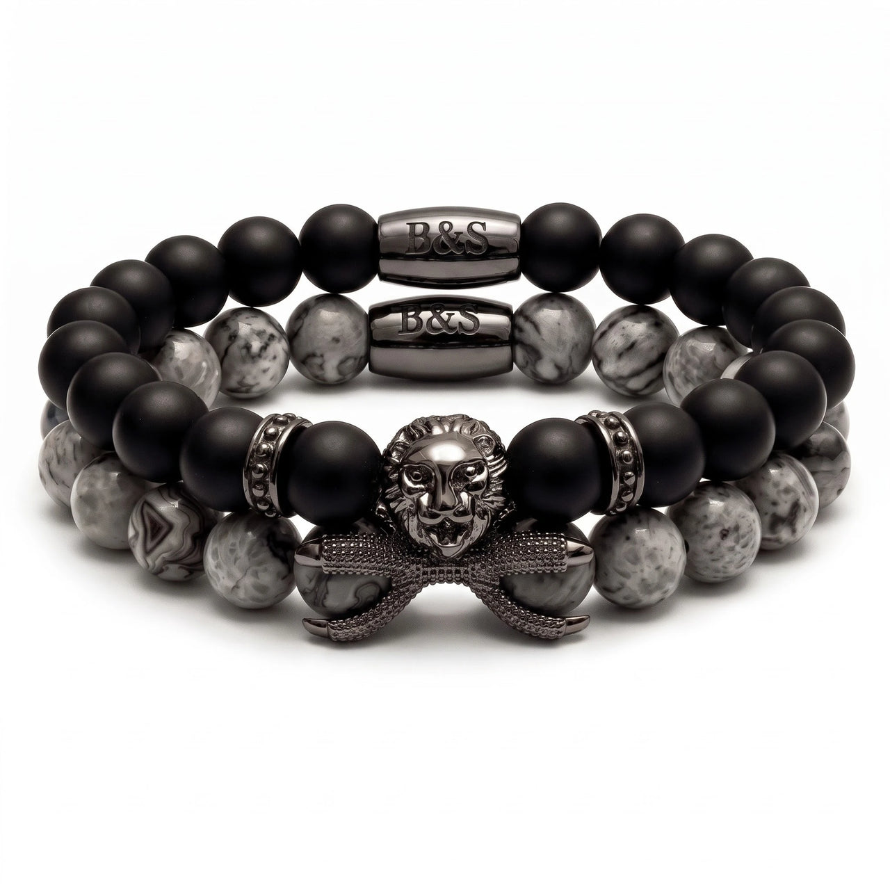Black Lion with Black & Grey Stones Set – studio packshot | Brother & Sisters | SKU: 21369621-gun-black-XS-14-15, 21369621-gun-black-S-16-17, 21369621-gun-black-M-18-19, 21369621-gun-black-L-20-21, 21369621-gun-black-XL-22-23
