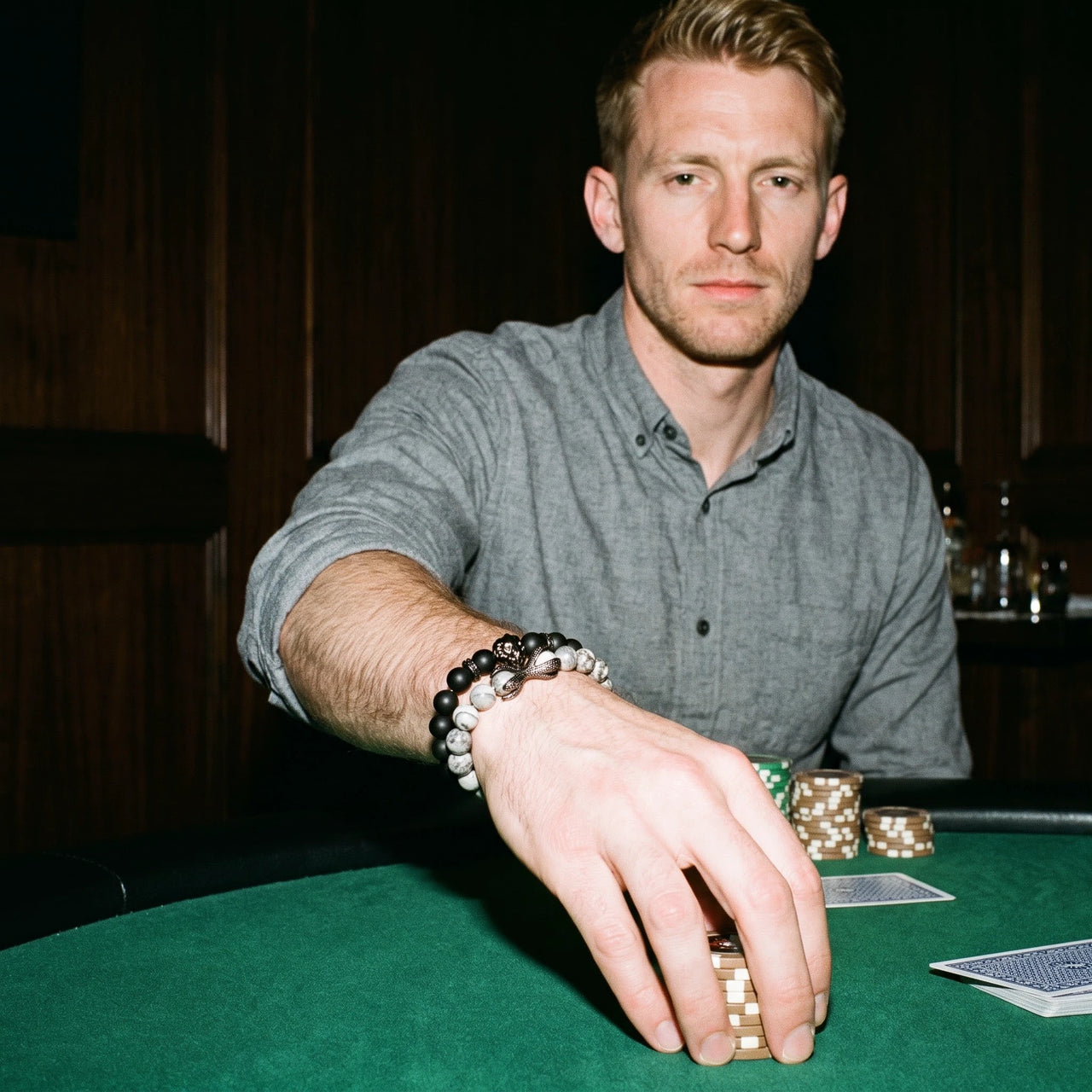 Black Lion with Black & Grey Stones Set – worn at the poker table | Brother & Sisters | SKU: 21369621-gun-black-XS-14-15, 21369621-gun-black-S-16-17, 21369621-gun-black-M-18-19, 21369621-gun-black-L-20-21, 21369621-gun-black-XL-22-23