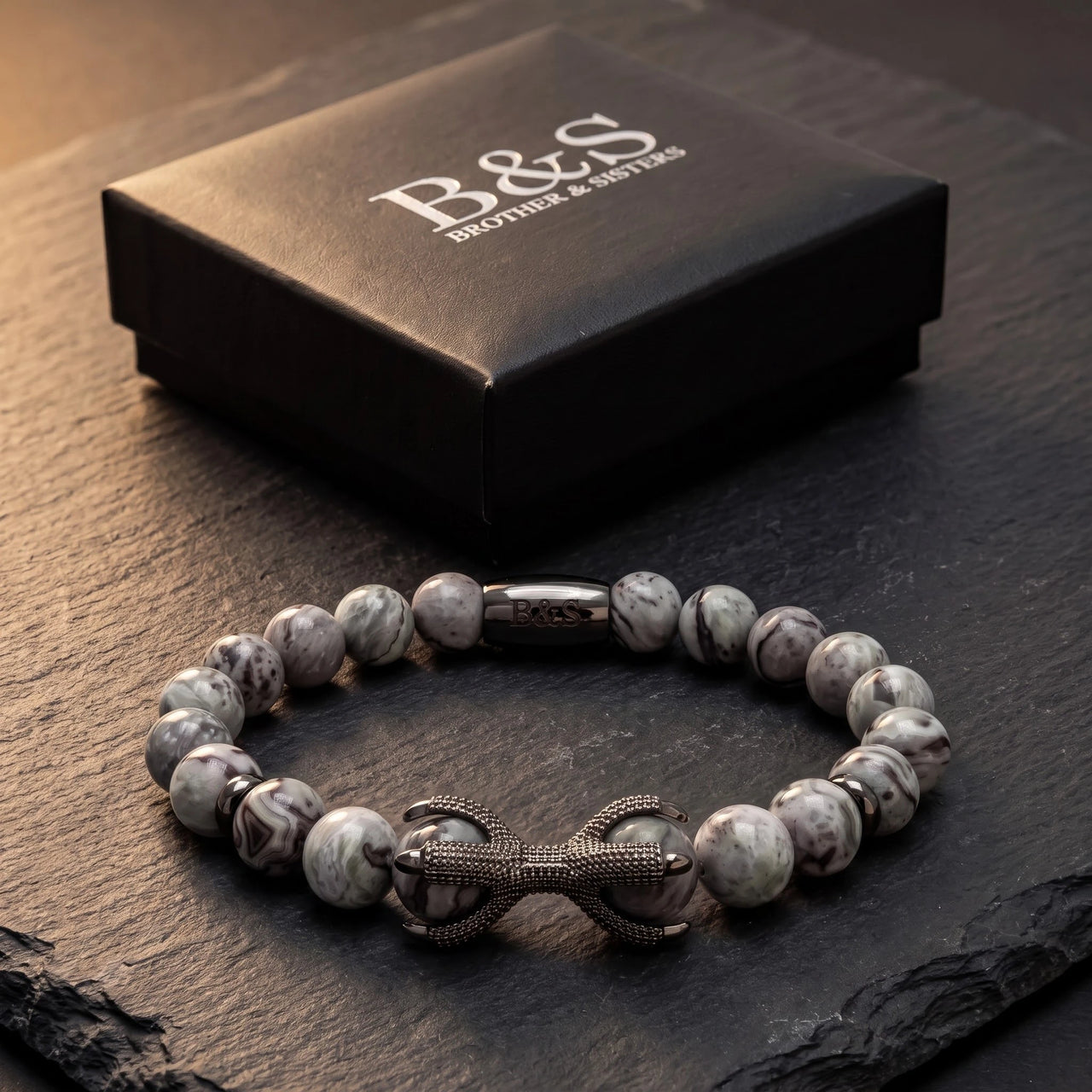 Black Viking & Grey Stones – in its Brother & Sisters gift box | Brother & Sisters | SKU: 21039839-gun-black-XS-14-15, 21039839-gun-black-S-16-17, 21039839-gun-black-M-18-19, 21039839-gun-black-L-20-21, 21039839-gun-black-XL-22-23