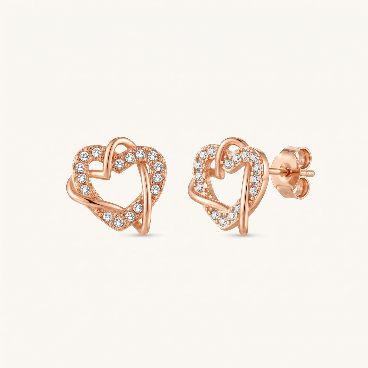 Hearts with Austrian Crystals Earrings, rose gold stud earrings | SKU: 419593-rose-gold