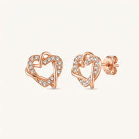 Thumbnail for Hearts with Austrian Crystals Earrings, rose gold stud earrings | SKU: 419593-rose-gold