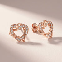 Thumbnail for Hearts with Austrian Crystals Earrings, rose gold stud earrings | SKU: 419593-rose-gold