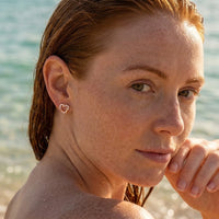 Thumbnail for Rose gold stud earrings worn in the sea, waterproof stainless steel with water drops | SKU: 419593-rose-gold